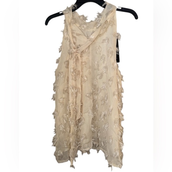 AMOLI Couture Ivory Tassel Fringe Cowl Neck Blouse Sleeveless Textured Preppy - Picture 4 of 6